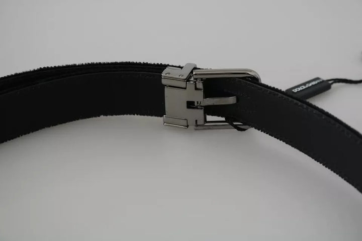 Black velvet leather belt with silver buckle