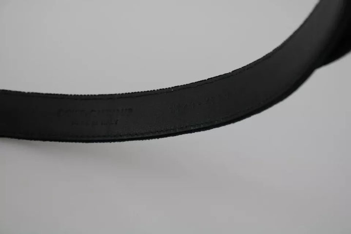 Black velvet leather belt with silver buckle