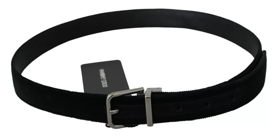 Black velvet leather belt with silver buckle