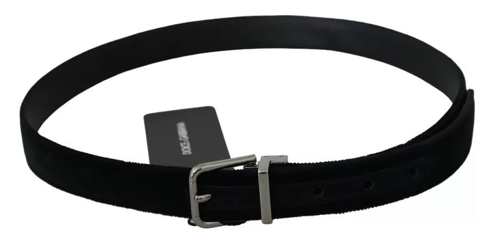 Black velvet leather belt with silver buckle