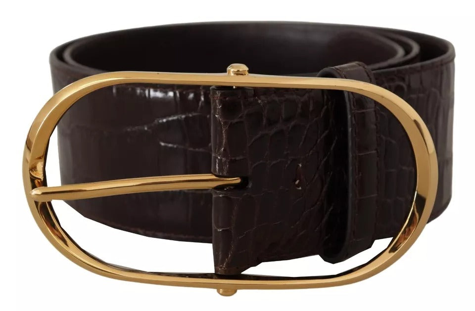 Braunes Krokodilmuster Leder Gold Oval Schnalle Gürtel