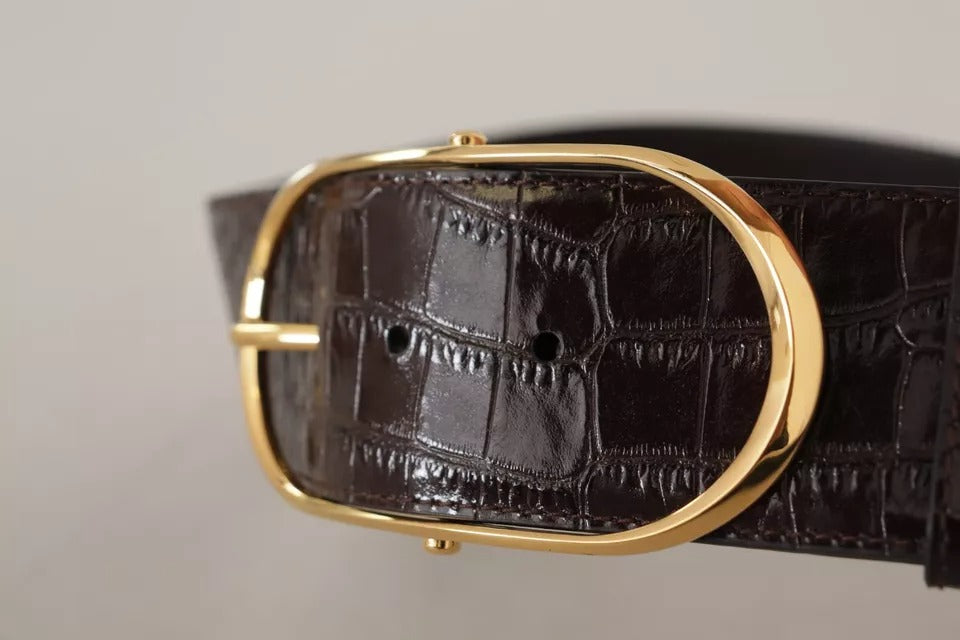 Braunes Krokodilmuster Leder Gold Oval Schnalle Gürtel