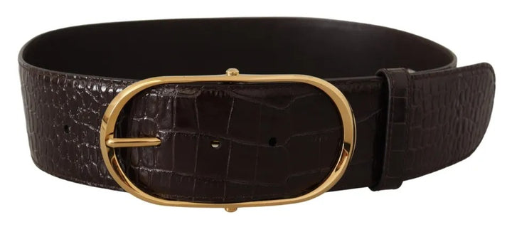 Braunes Krokodilmuster Leder Gold Oval Schnalle Gürtel