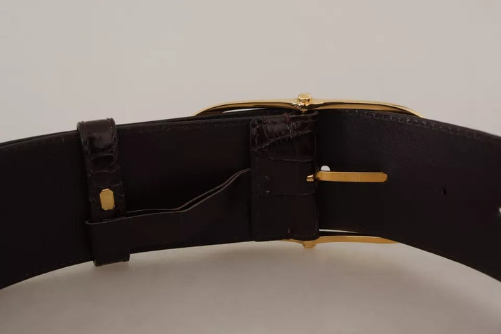 Braunes Krokodilmuster Leder Gold Oval Schnalle Gürtel
