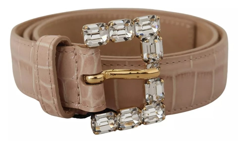 Beige leather crystal buckle women belt
