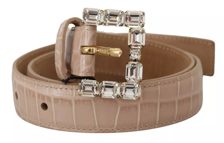 Beige leather crystal buckle women belt