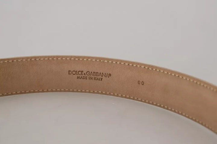 Beige leather crystal buckle women belt