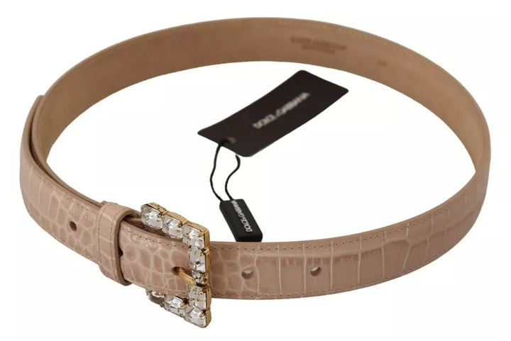 Beige leather crystal buckle women belt