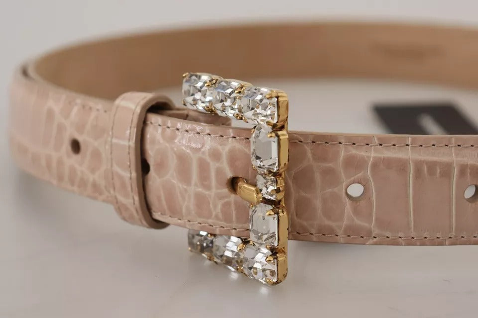 Beige leather crystal buckle women belt
