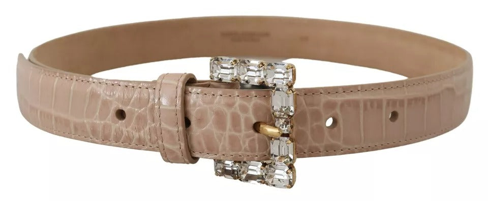 Beige leather crystal buckle women belt