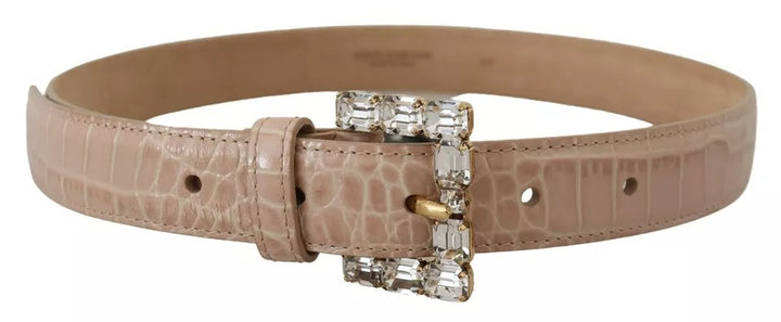 Beige leather crystal buckle women belt