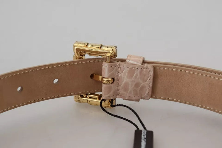 Beige leather crystal buckle women belt