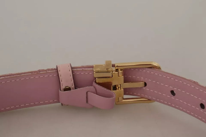 Pink jacquard embroidered belt with gold-colored metal buckle