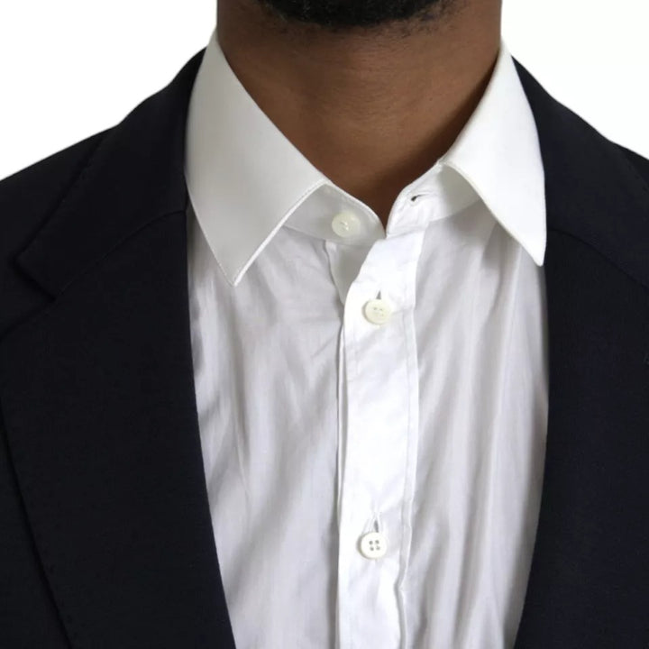 Blauer Wollmantel einreihig mit Kerbe Blazer