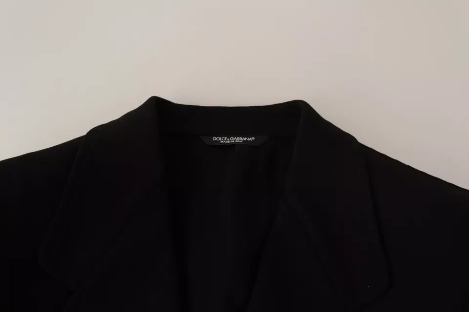 Schwarzer Wollmantel Slim Fit Jacke Blazer