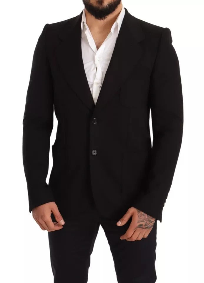 Schwarzer Wollmantel Slim Fit Jacke Blazer