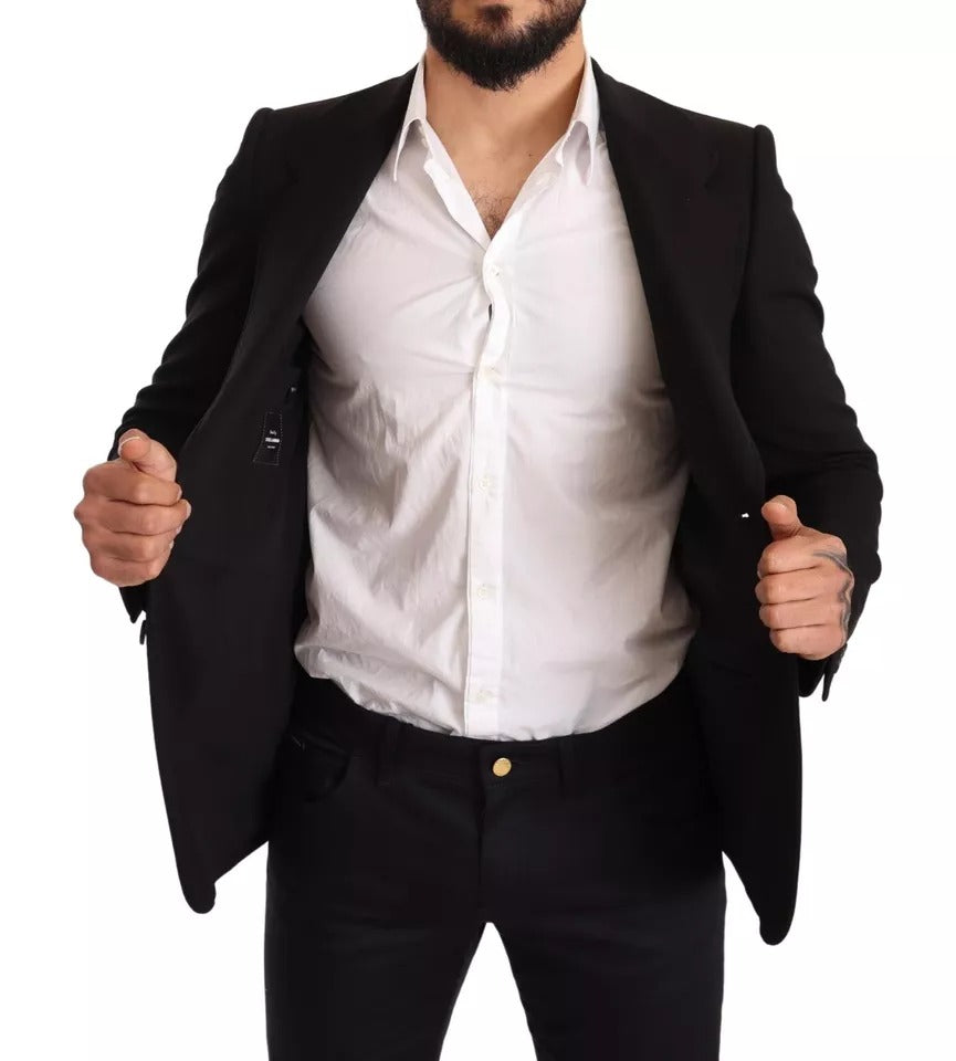 Schwarzer Wollmantel Slim Fit Jacke Blazer