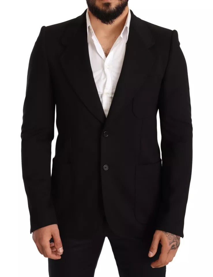 Schwarzer Wollmantel Slim Fit Jacke Blazer
