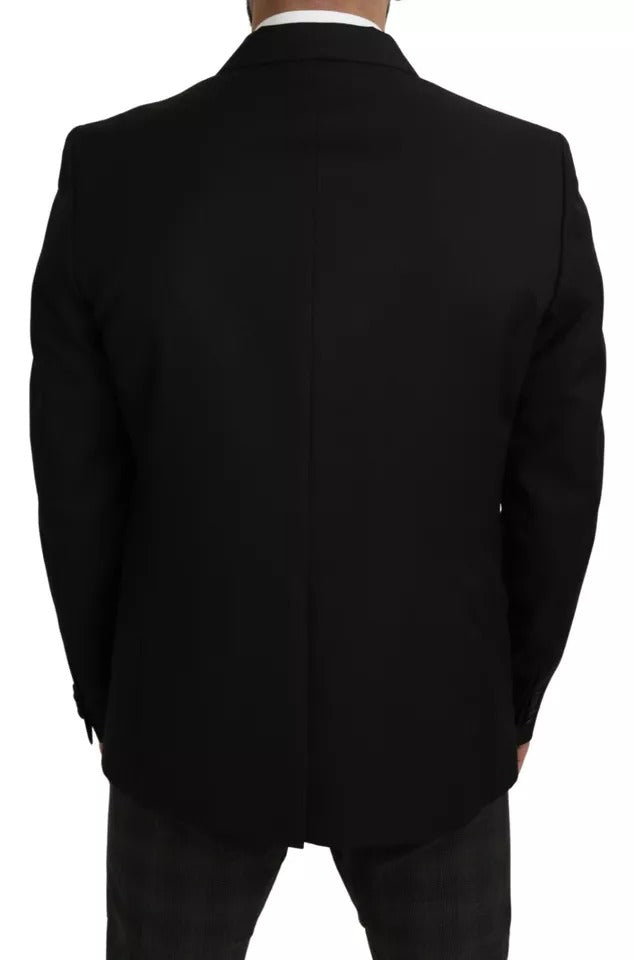 Black wool blazer with slim fit and notch