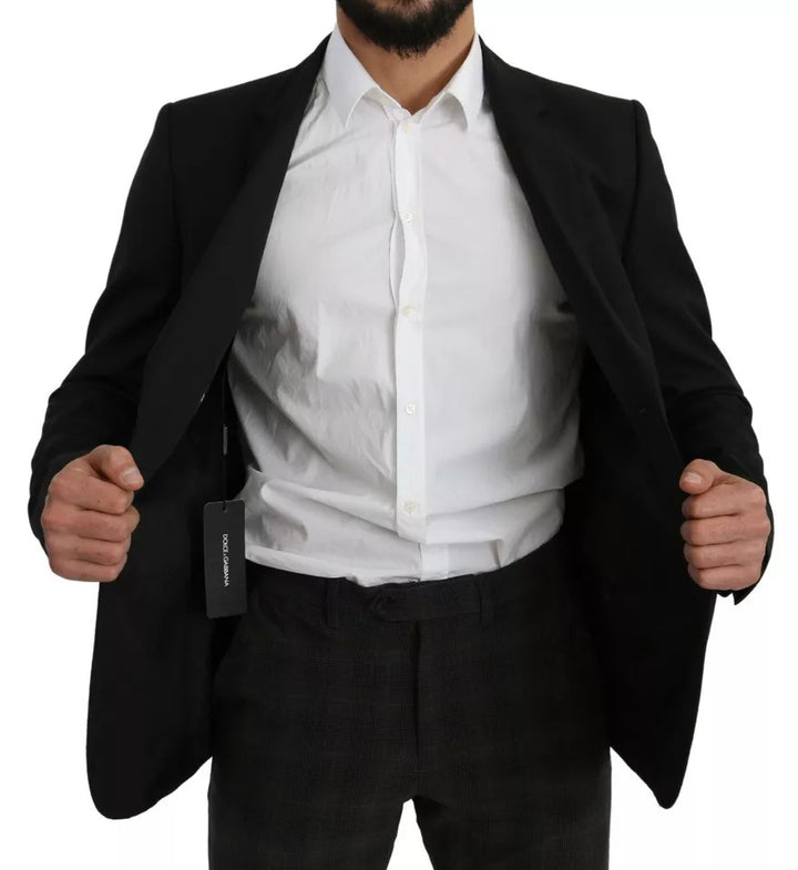 Black wool blazer with slim fit and notch