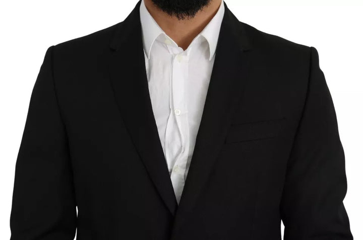 Black wool blazer with slim fit and notch
