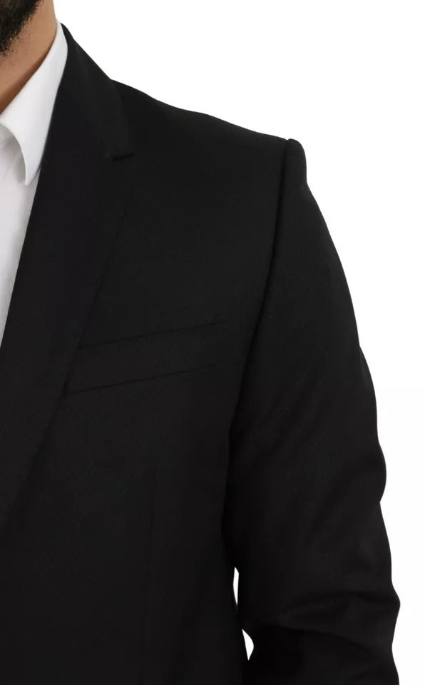 Black wool blazer with slim fit and notch