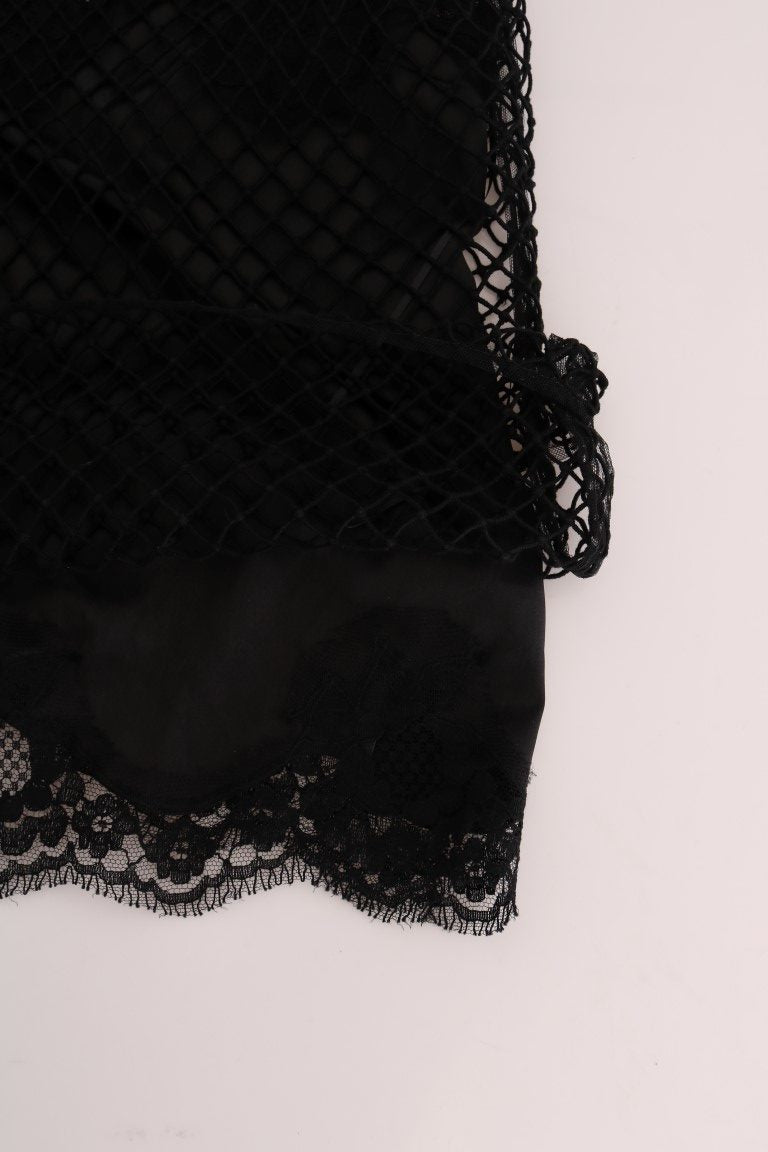 Elegante schwarze ärmellose Cami-Bluse aus Spitze
