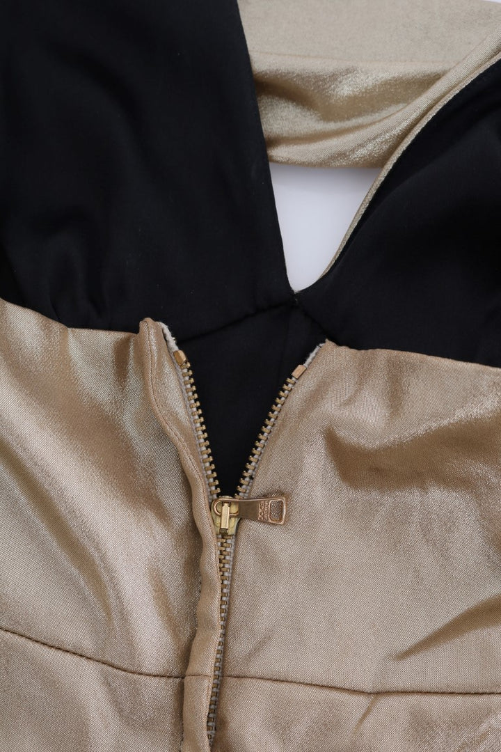 Gold-schwarzer Seidenstretch-Bodysuit-Strampler