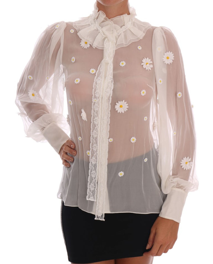 Elegante Weiße Seidenbluse mit Gänseblümchen