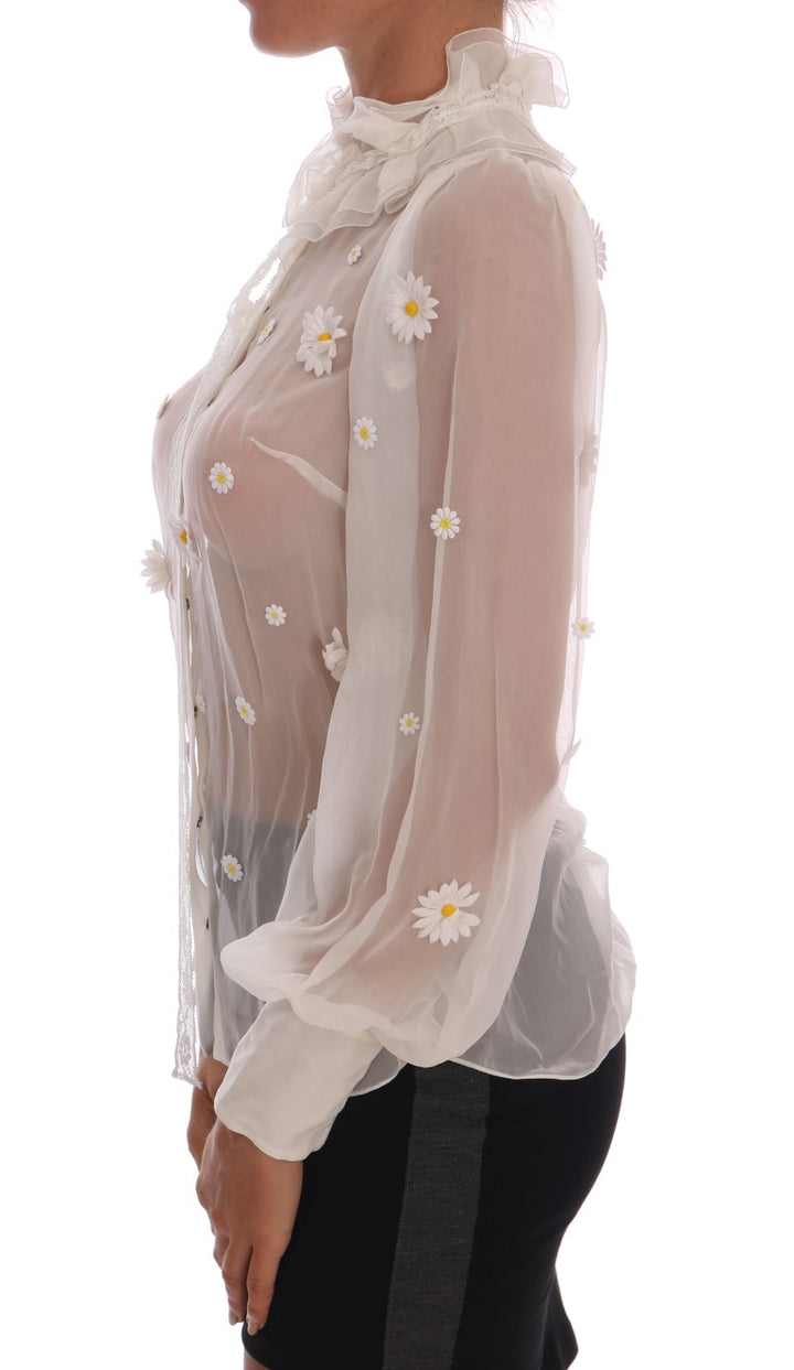 Elegante Weiße Seidenbluse mit Gänseblümchen