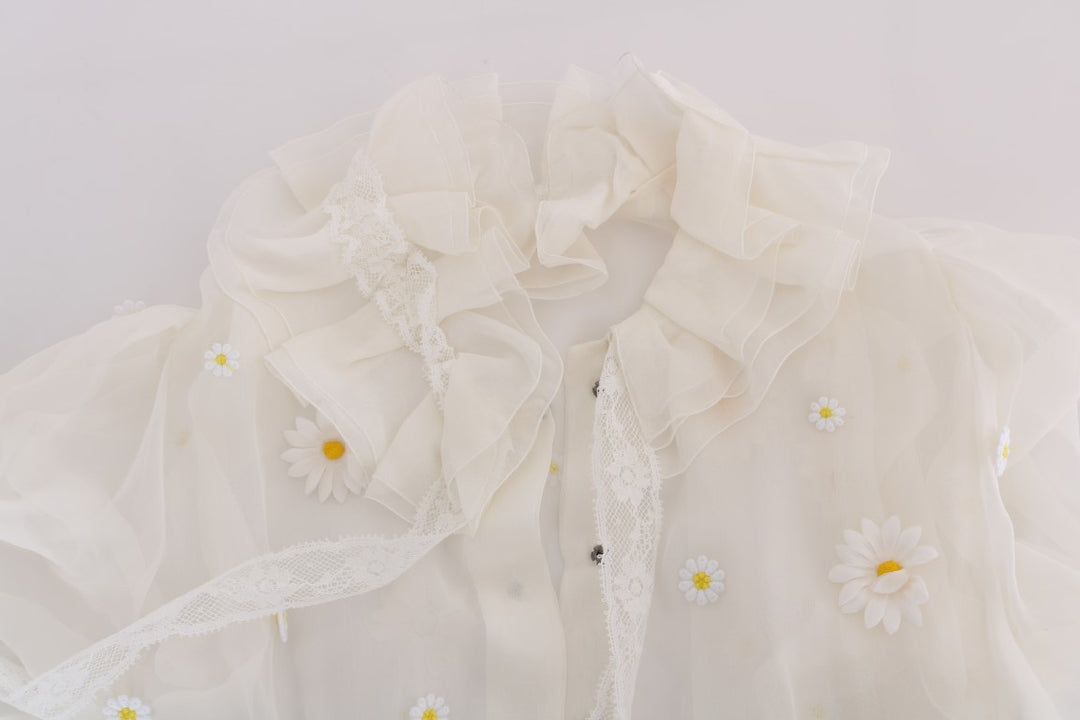 Elegante Weiße Seidenbluse mit Gänseblümchen