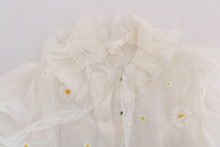 Elegante Weiße Seidenbluse mit Gänseblümchen
