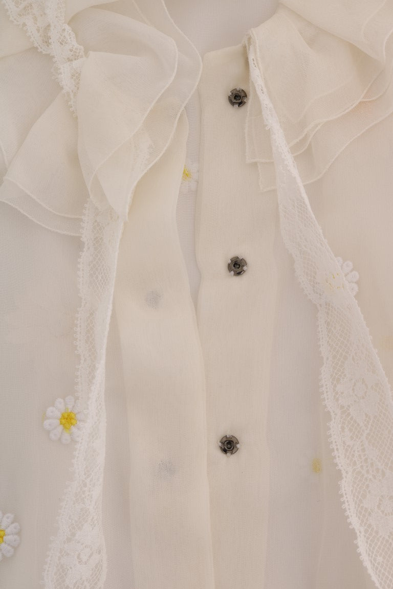 Elegante Weiße Seidenbluse mit Gänseblümchen
