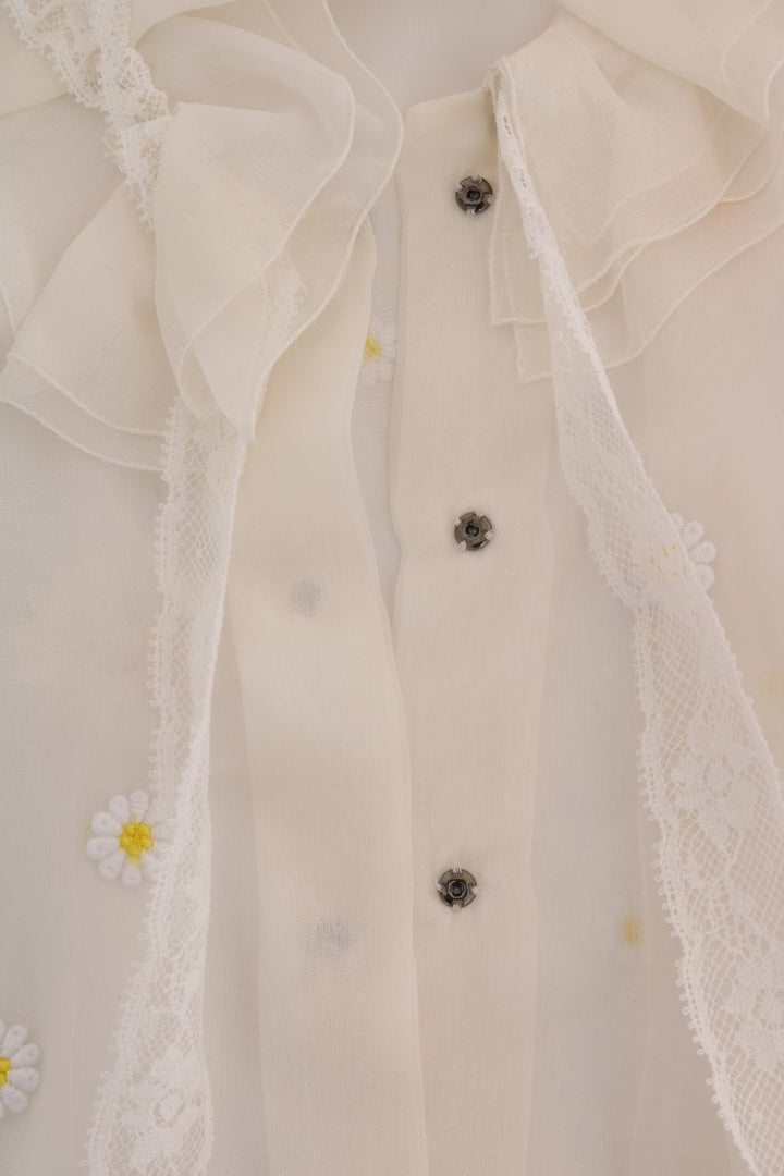Elegante Weiße Seidenbluse mit Gänseblümchen