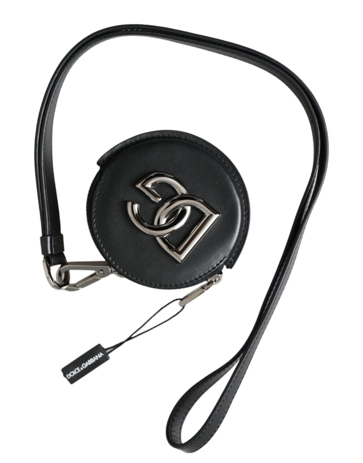 Schwarzes rundes Leder DG Logo Münzgeldbörse Lanyard Wallet