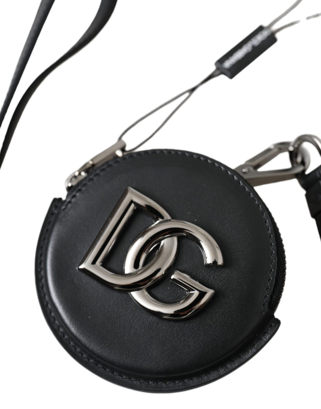 Schwarzes rundes Leder DG Logo Münzgeldbörse Lanyard Wallet