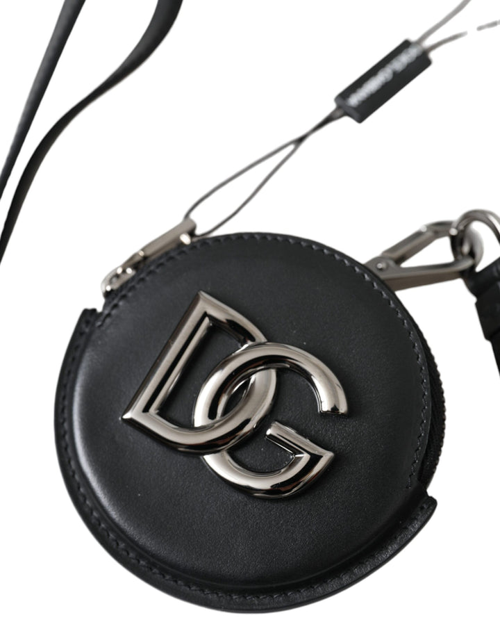 Schwarzes rundes Leder DG Logo Münzgeldbörse Lanyard Wallet