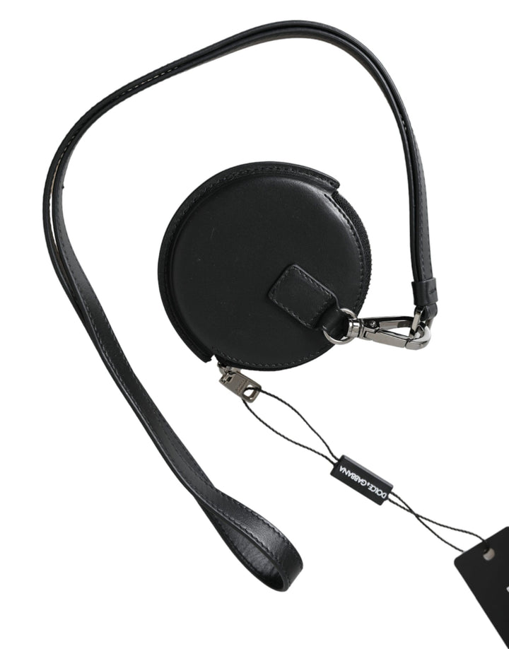 Schwarzes rundes Leder DG Logo Münzgeldbörse Lanyard Wallet