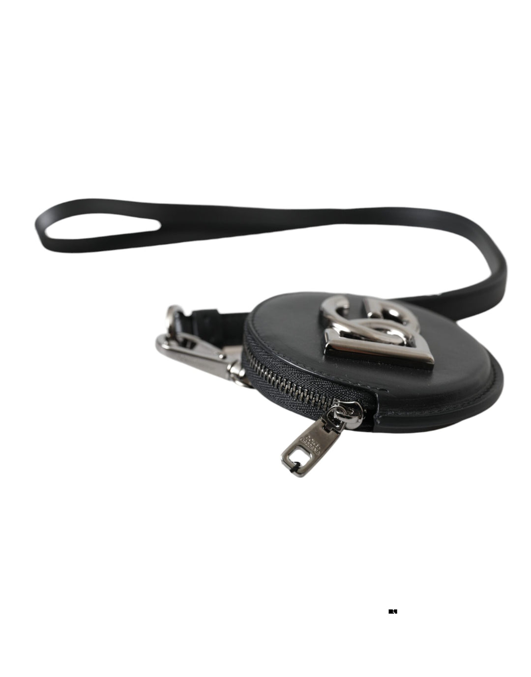 Schwarzes rundes Leder DG Logo Münzgeldbörse Lanyard Wallet