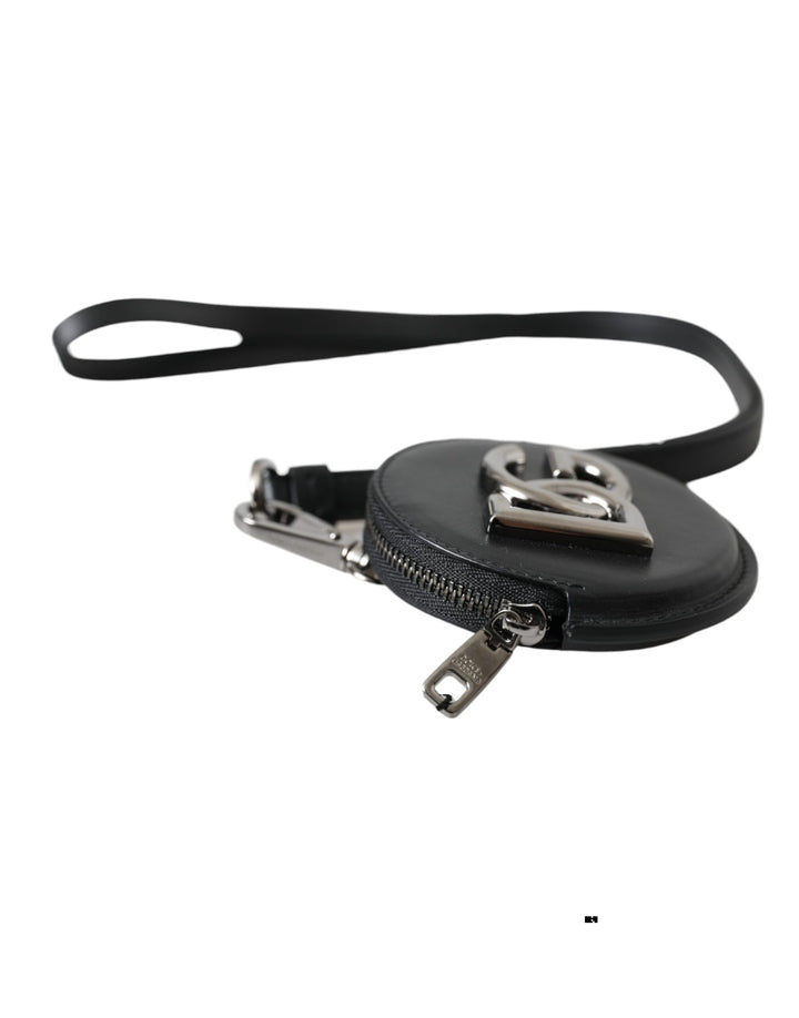 Schwarzes rundes Leder DG Logo Münzgeldbörse Lanyard Wallet