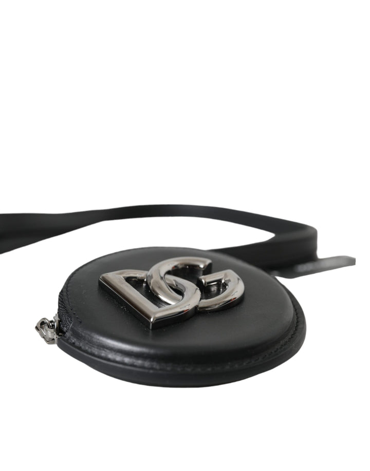 Schwarzes rundes Leder DG Logo Münzgeldbörse Lanyard Wallet