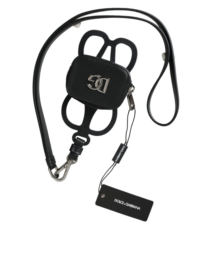 Black calfskin DG Logo coin purse lanyard wallet