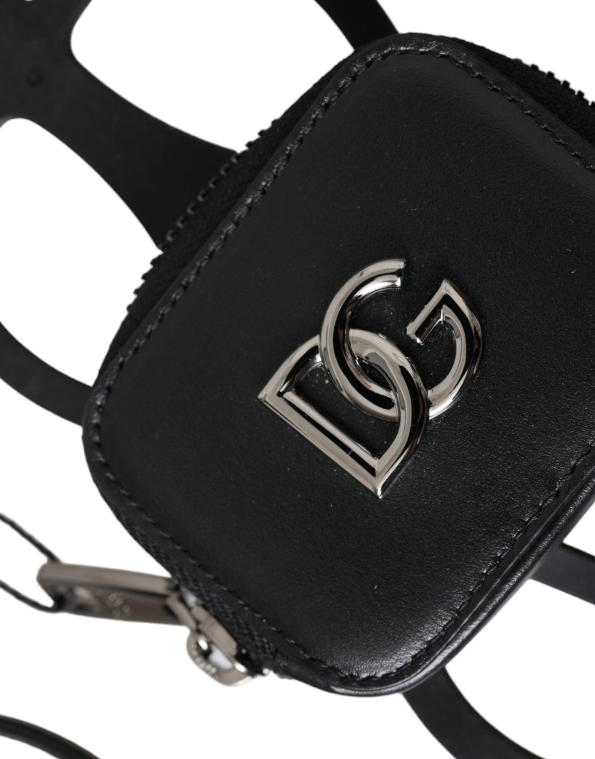 Schwarzes Kalbsleder DG Logo Münzgeldbörse Lanyard Wallet
