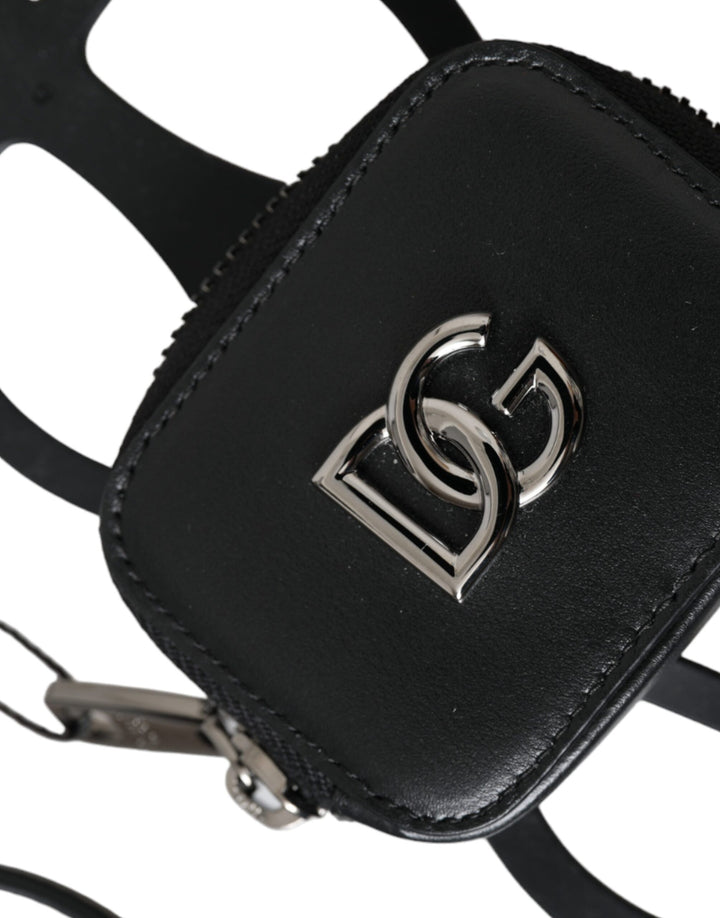 Black calfskin DG Logo coin purse lanyard wallet