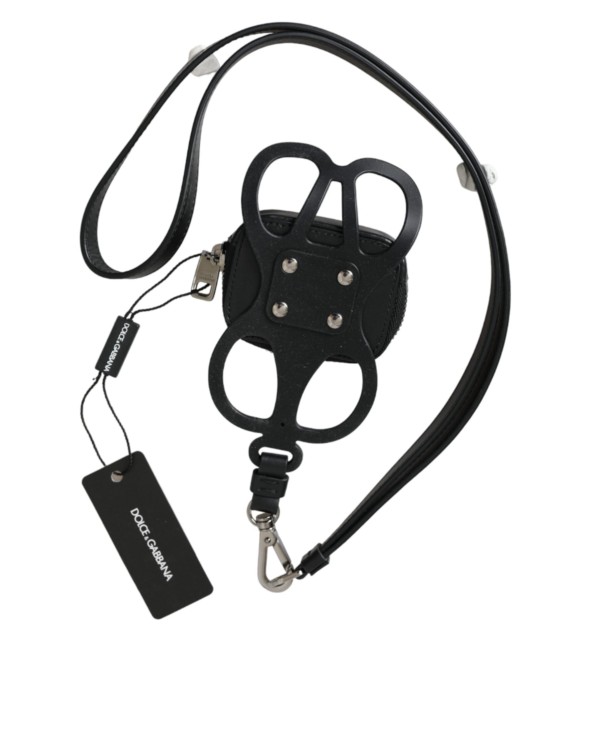 Schwarzes Kalbsleder DG Logo Münzgeldbörse Lanyard Wallet