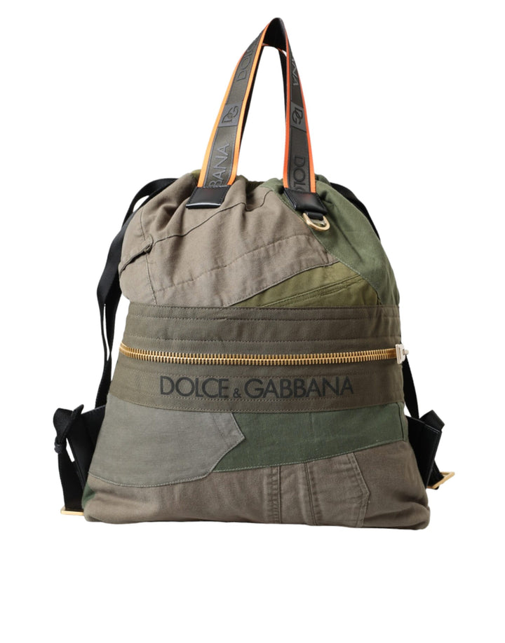Military green patchwork backpack bag