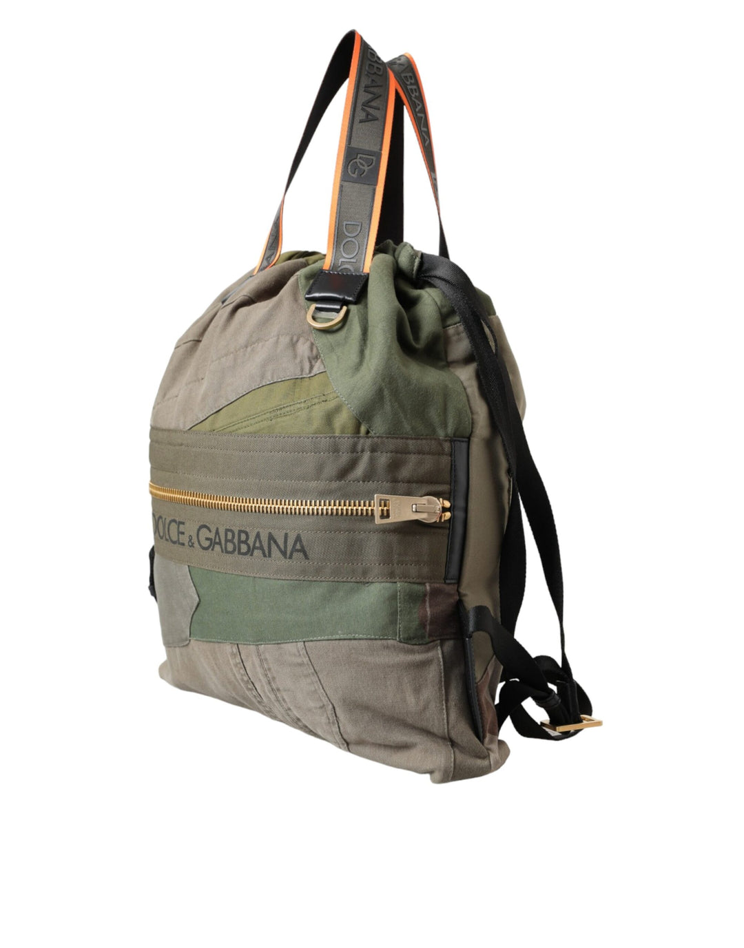 Military green patchwork backpack bag