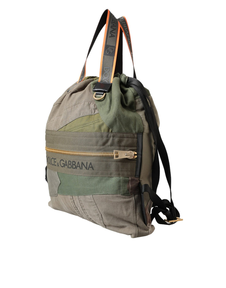 Military green patchwork backpack bag