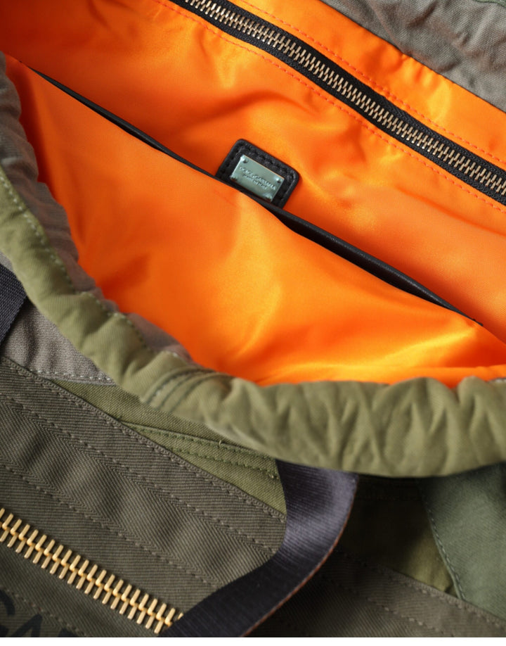 Military green patchwork backpack bag