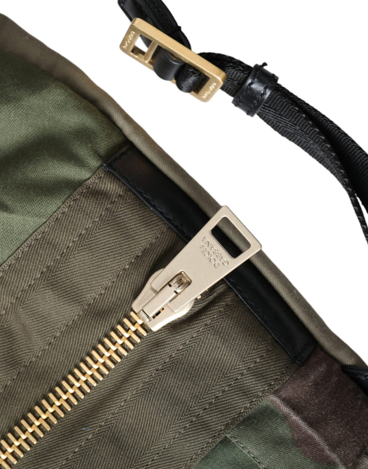 Military green patchwork backpack bag